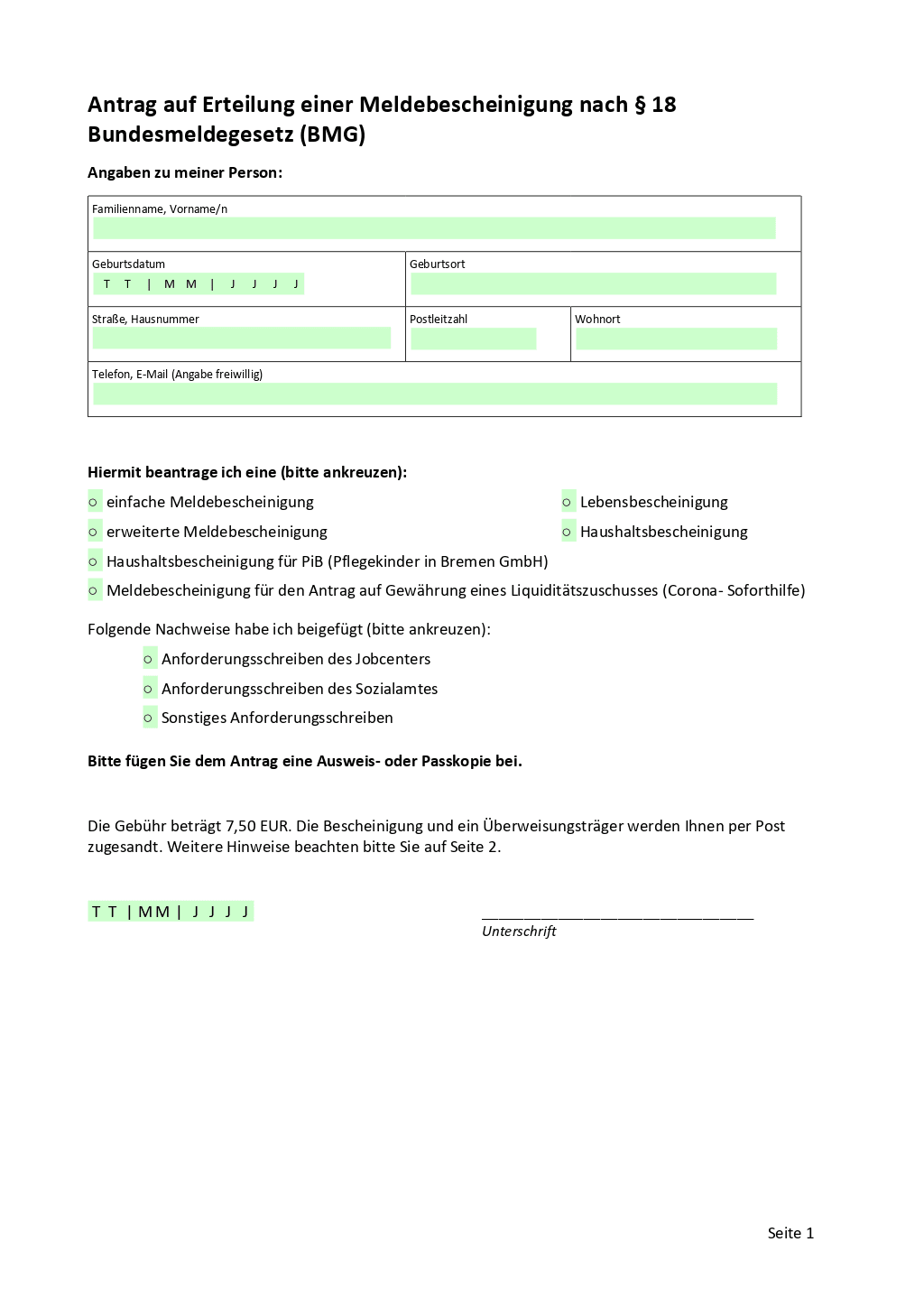 Wo Bekomme Ich Das Formular Für Die Jugendschutzuntersuchung Vorlage einer Meldebescheinigung | ONLYOFFICE