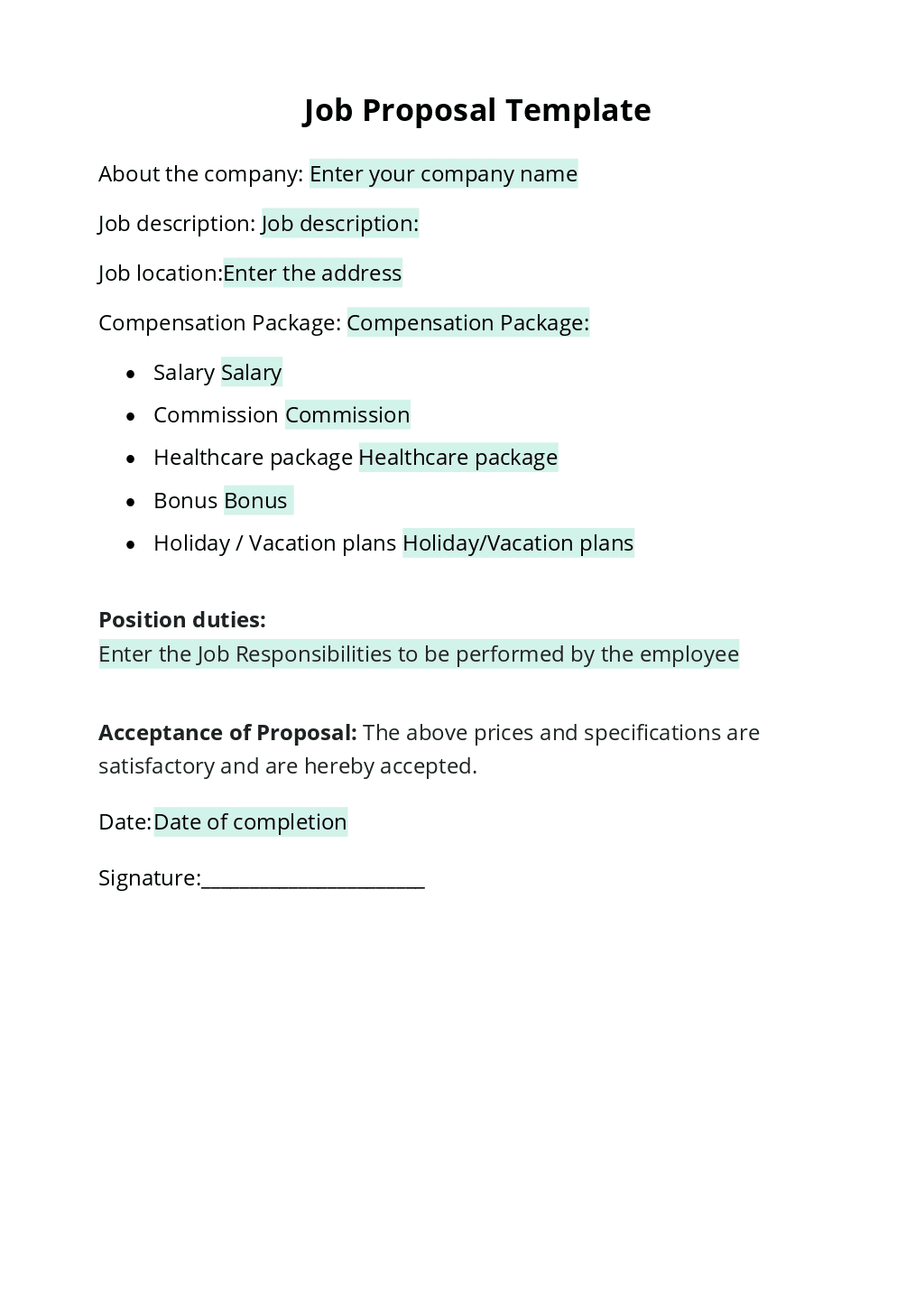 Job proposal form